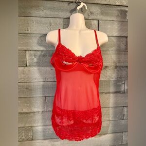 Women's Baci Lingerie Open Cup Underwire Teddy Dress w/ Garter Straps - Red, M/L